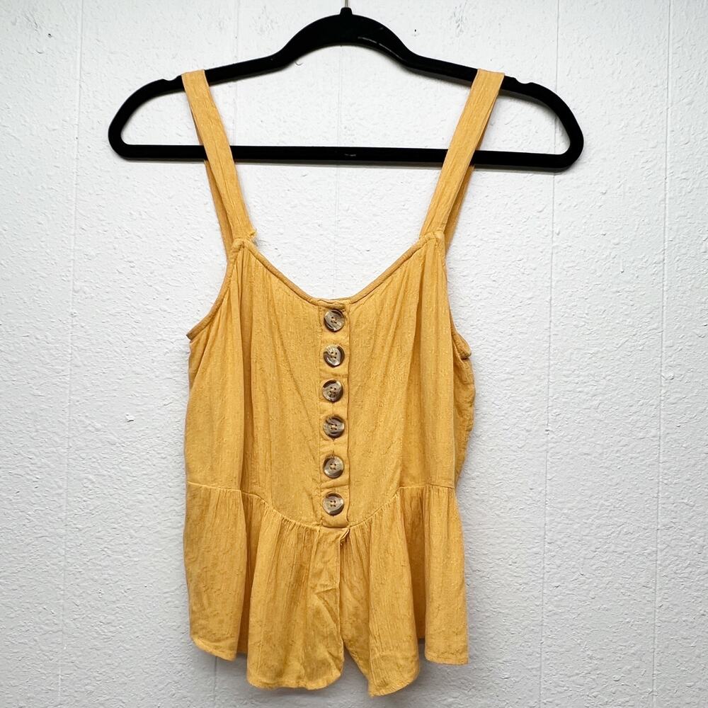 American Eagle Smocked Ruffle Hem Mustard Top Womens XS Boho Festival Beachy